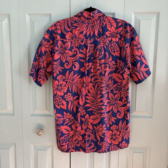 Cooke Street Mens Hawaiian Short Sleeve Button Up Medium Collared Red Blue - Picture 6 of 7